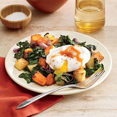 Vegetable and Green Hash with Poached Egg