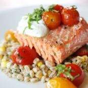 Slow Roasted Salmon with Cherry Tomatoes and Farro