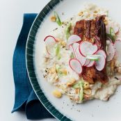 Crispy Pork Belly with Kimchi Rice Grits and Peanuts