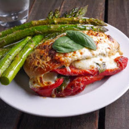 Roasted Red Pepper, Mozzarella and Basil Stuffed Chicken