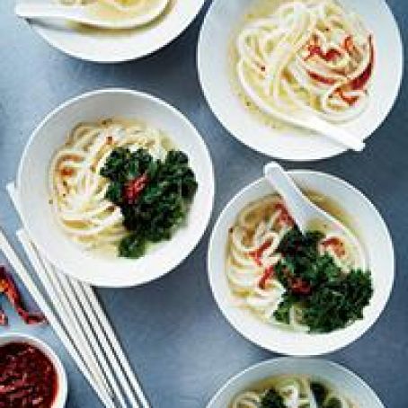 Udon with Preserved Mustard Greens and Chile Sauce
