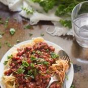 Spaghetti with Cauliflower Walnut Meat Sauce