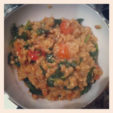 Farro Risotto with Roasted Cherry Tomatoes and Baby Spinach