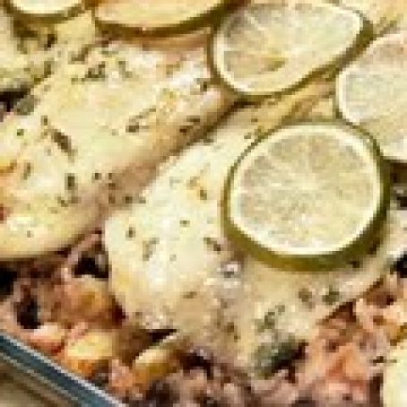Baked Costa Rican-Style Tilapia with Pineapples, Black Beans and Rice