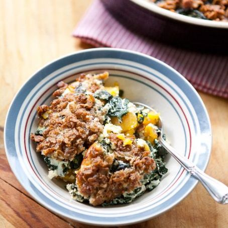 Butternut Squash and Kale Bake with Crispy Parmesan Topping