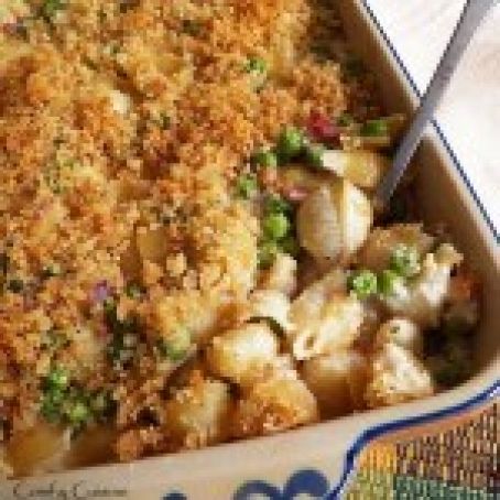 Alfredo-Style Baked Shells with Peas, Parmesan and Pancetta