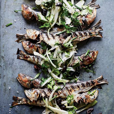 Grilled Sardines with Herbed Fennel-and-Olive Salad