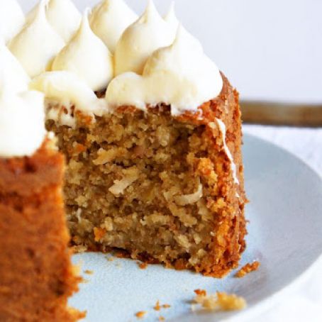 Banana Cake with Coconut & Creamy Honey Frosting