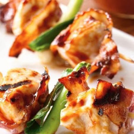 Grilled Barbecued Bacon-Chicken Skewers