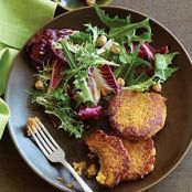 Squash and Chickpea Fritters with Winter Greens