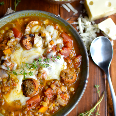 Lentil Stew with Roasted Garlic Chicken Sausage