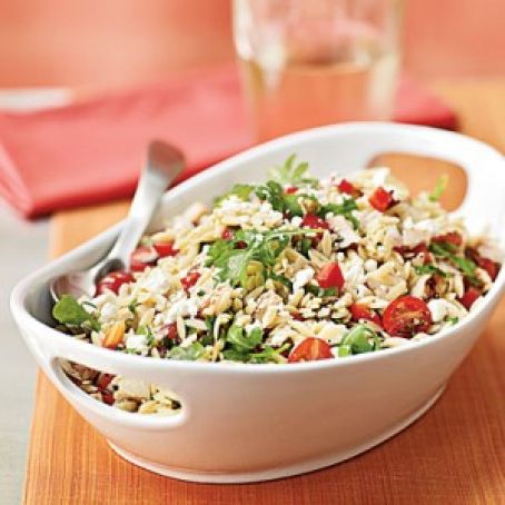 Orzo salad with feta, peppers and tomatoes