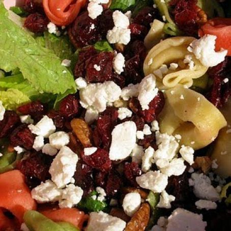 Tortellini salad with cranberries, pecans and feta