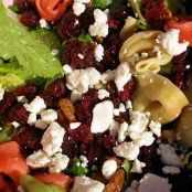 Tortellini salad with cranberries, pecans and feta