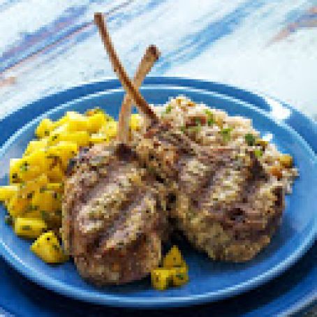 MARINATED LAMB CHOPS WITH MANGO CHUTNEY AND BASMATI-PISTACHIO PILAF