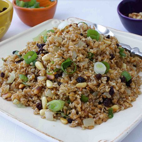 Spiced Bulgur Pilaf with Currants & Pine Nuts