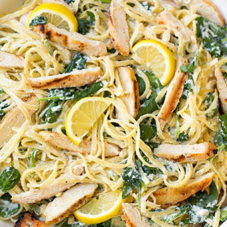 Lemon Ricotta Parmesan Pasta with Spinach and Grilled Chicken