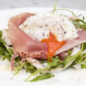 Salad with Poached Egg, Prosciutto, and Grana Padano