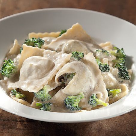 Potatoes and Porcini Mushroom Ravioli in Broccoli Cream Sauce