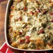 Goat Cheese, Artichoke and Smoked Ham Strata