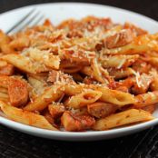 Penne Pasta with Sausage & Cheesy Garlic Bread