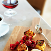 Rum Cake with Strawberry Salad and Crème Fraiche