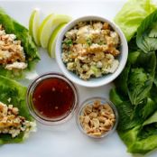 Three Herb and Tofu Lettuce Wraps with Soy Honey Dipping Sauce