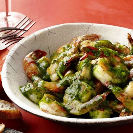 Shrimp with green sauce (Food Network Mag)