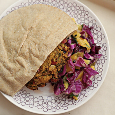 Curried Red Lentil Burgers and Mango Slaw