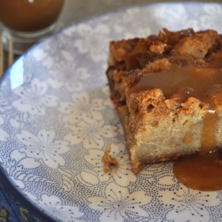 Brown sugar white bread pudding in caramel sauce