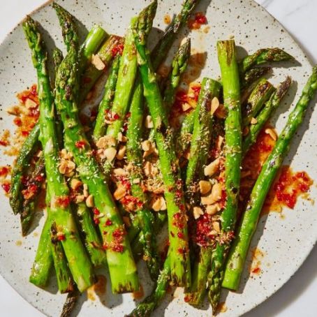 Blistered Asparagus with Peanut-Coconut Sprinkle