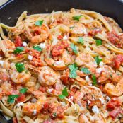 Shrimp Linguine in a Tomato and Feta Sauce (aka Shrimp Saganaki Linguine)