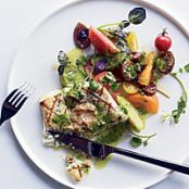 Grilled Halibut with Herb Pistou and Walnut Butter