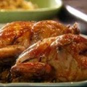 Holiday Hens with Fig Glaze and Cornbread Stuffing