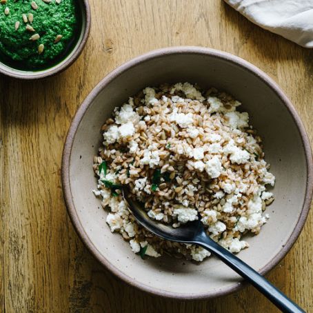 Farro with Pesto & Fresh Ricotta