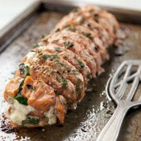 Roasted Salmon Stuffed with Spinach, Feta and Ricotta