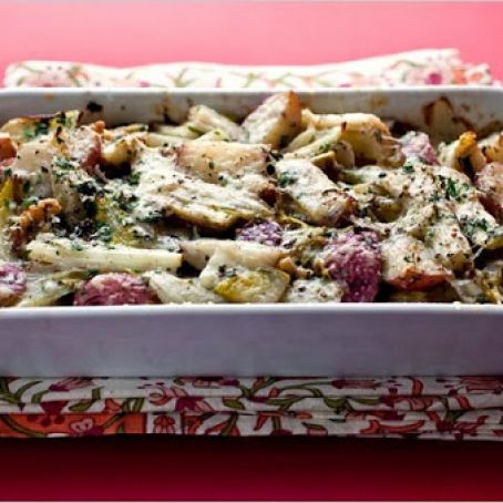 ENDIVE & POTATO GRATIN w/WALNUTS