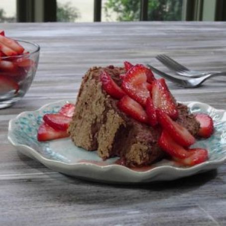 Chocolate Angel Food Cake with Strawberries