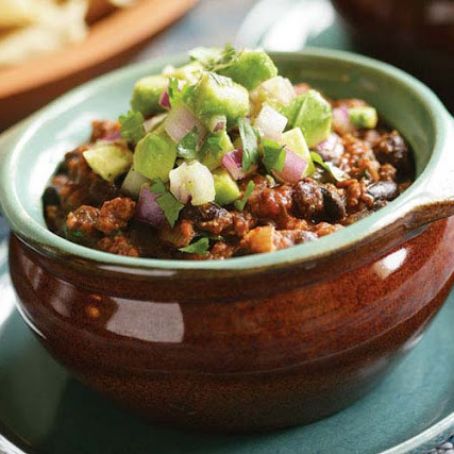 Beef & Black Bean Chili with Chipotle & Avocado