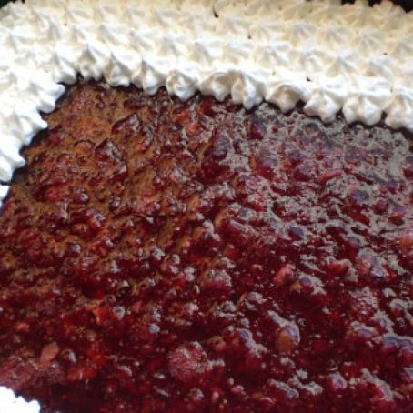 Cranberry Salad in Raspberry Jello with Cream Cheese Topping