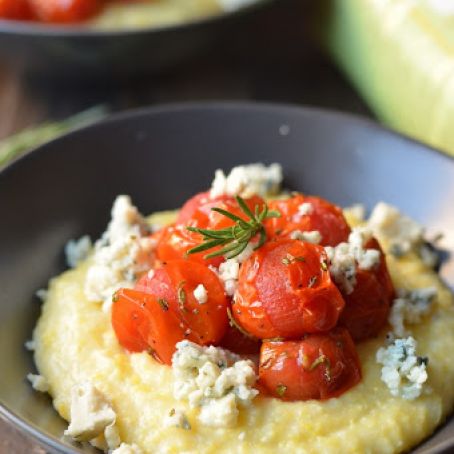 BLUE CHEESE POLENTA WITH ROSEMARY BLISTERED TOMATOES