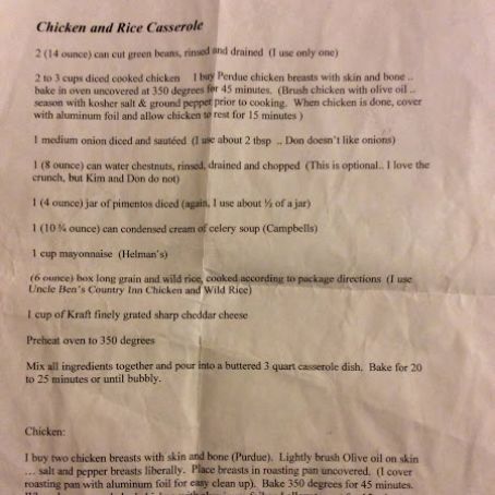 Chicken And Rice Casserole