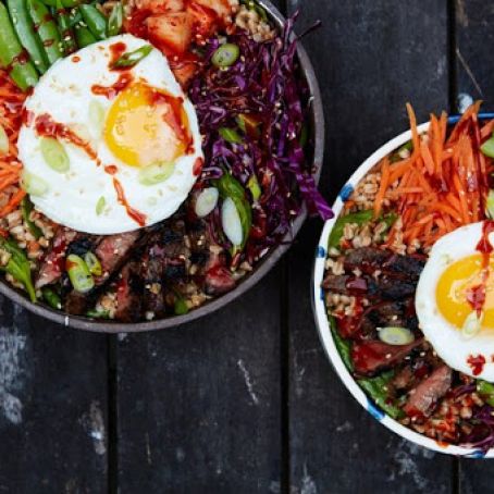 Korean-Style Grain Bowls with Spicy Marinated Steak