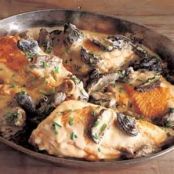 Braised Chicken Thighs with Morels and Ramps in a White Wine Cream Sauce