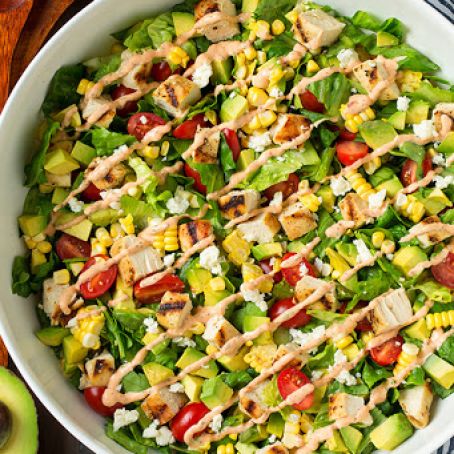 Chicken, Grilled and  Avocado Chopped Salad with Skinny Chipotle-Lime Ranch
