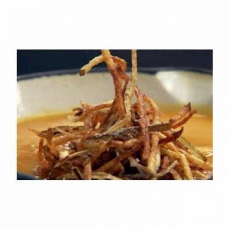 Sweet Potato Soup with Matchstick Fries and Frizzled Leeks