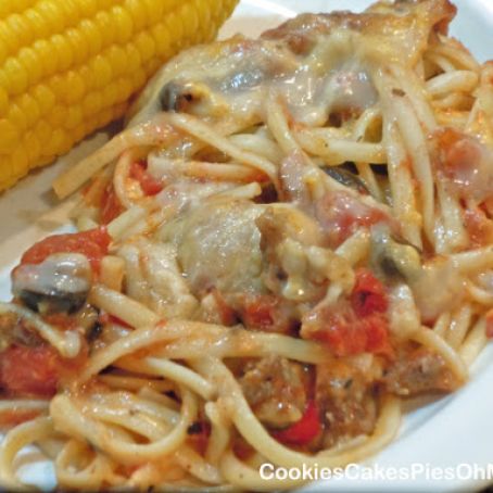 Baked Sausage & Bacon Spaghetti