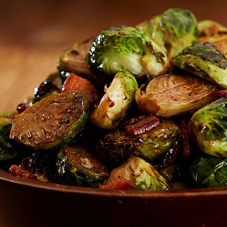 Roasted Brussels Sprouts with Bacon & Balsamic Glaze