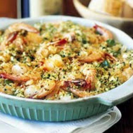 Greek Rice and Shrimp Bake with Feta Crumb Topping