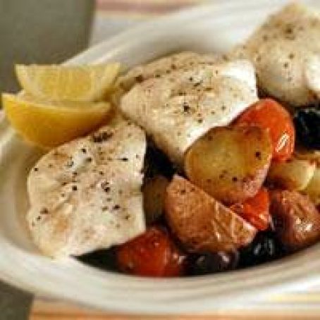Roasted Cod with Potatoes and Olives